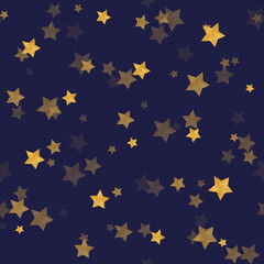 Beautiful dark blue seamless pattern with gold foil constellations, stars and clouds, night sky background. Watercolor digital illustration. Cute for the kids design of clothes, textile, wrappers