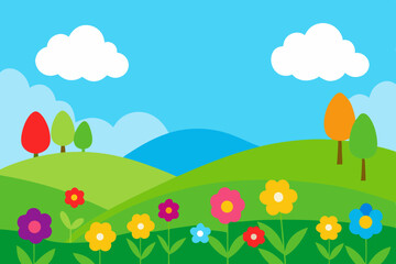 Fototapeta premium Colorful spring landscape with flowers and trees