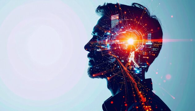 the human head consists of a collection of sensory nerves and writing tools; isolated against a white background