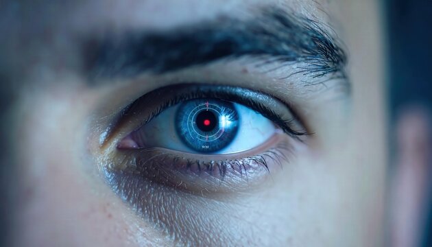 Futuristic Eye with Digital Interface Indicating Propensity and Loyalty Metrics