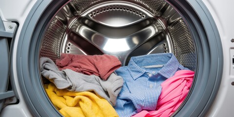 Laundry in Washing Machine, Colorful Clothes Inside