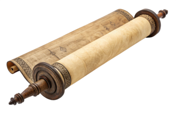 Ancient scroll on wood for historical document, isolated PNG transparent background