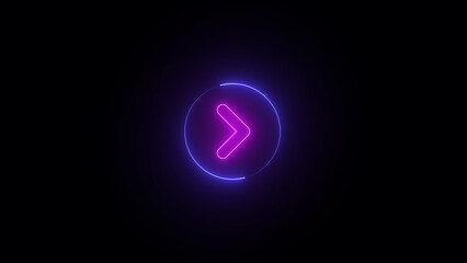 Neon glowing right arrow on black background.