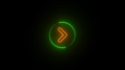 Neon glowing right arrow on black background.