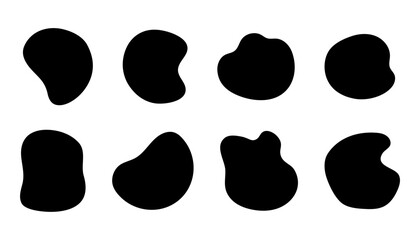 Set of abstract organic shapes. Liquid blob forms, wavy curves, soft round frames. Vector doodle elements for backgrounds, stickers, or design templates. Isolated on white.