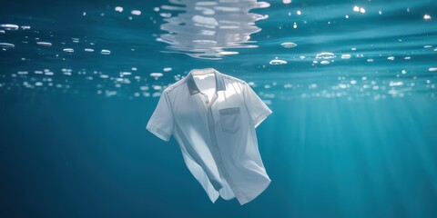 White Shirt Floating Underwater in Blue Sea
