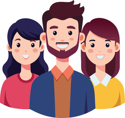 group of young people, happy man and women, vector illustration of people