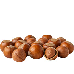 Fototapeta premium Hazelnuts on a table with a white background and natural lighting 