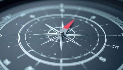 Close-Up of a Detailed Compass Face with a Red Indicator Needle