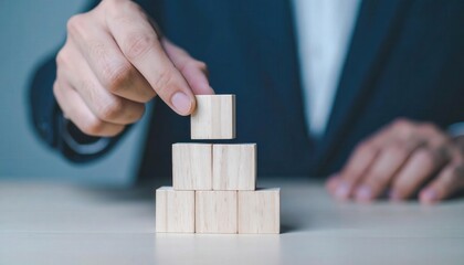 Building a Financial Foundation with Wooden Blocks in Business Environment