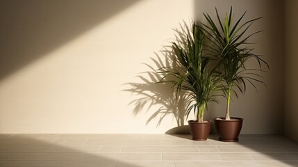 Fototapeta premium Elegant neutral beige background with plant leaf shadows for minimalist product presentation layout