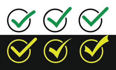check mark icon button set. check box icon with right and wrong buttons and yes or no checkmark icons in green tick box and red cross  © skilleddesigner90