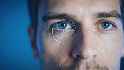 Close-Up Image of a Man with Radar Overlay Indicating Observation and Analysis
