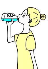 水を飲む　女性　イラスト　ミネラルウォーター