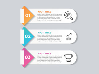 Chart infographic 3 point with round box and circle badge on center with horizontal direction for slide presentation