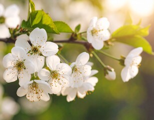 Obraz premium Close-Up of Cherry Blossoms on a Branch – Blooming Spring Tree in Garden