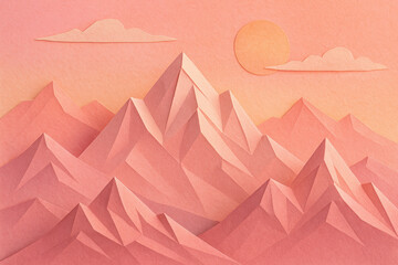 Sun shining over paper cut mountain scene