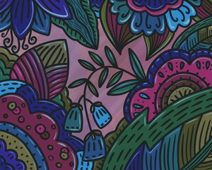 Flowers hand drawn background illustration 