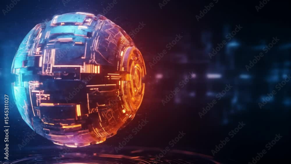 Poster futuristic tech sphere glowing - a close-up shot of a glowing, futuristic sphere with intricate circ