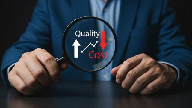Quality vs. Cost Analysis: Business Strategy with Magnifying Glass - Improve Efficiency & Reduce Expenses