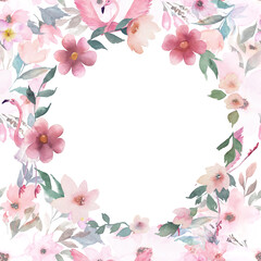 Watercolor  wreath with flowers. Hand drawn floral isolated illustration on white background.