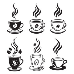 Black Coffee Cup Vector Set – Steaming Mug Silhouette