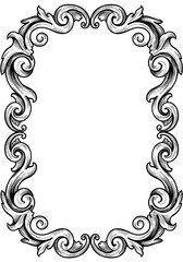 Ornate, decorative frame with elaborate, swirling, and leaf-like patterns.