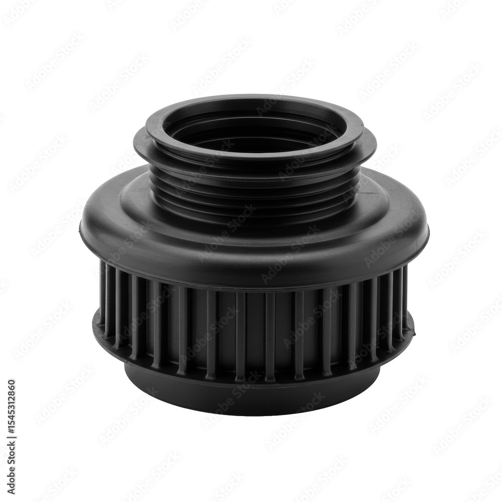 Poster black rubber garbage disposal splash guard with a fluted design and circular opening, presented in a