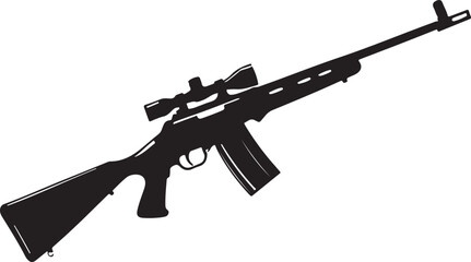 Image is a vector illustration of a firearm specifically a rifle depicted in a solid black silhouette style 04