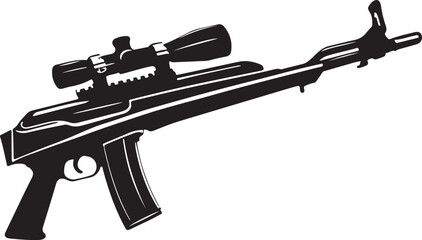 Image is a vector illustration of a firearm specifically a rifle depicted in a solid black silhouette style 04