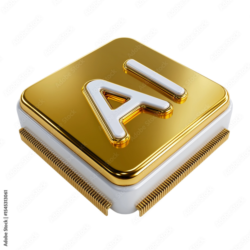 Fototapete 3d icon of a golden ai chip with the text 