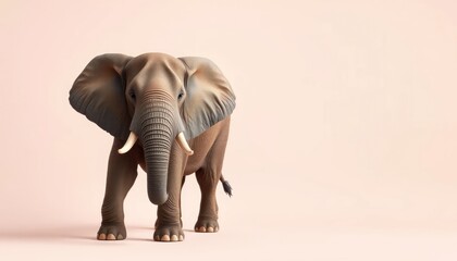 Obraz premium Elegant african elephant standing on a light pink background and looking forward