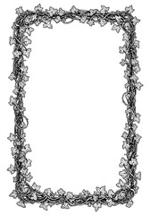 Ornate, black and white ivy vine border frame.