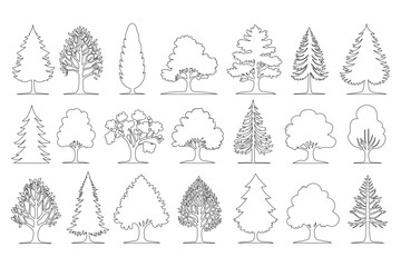 Collection of Simple Line Art Tree Illustrations 20 Different Tree Types for Design Projects