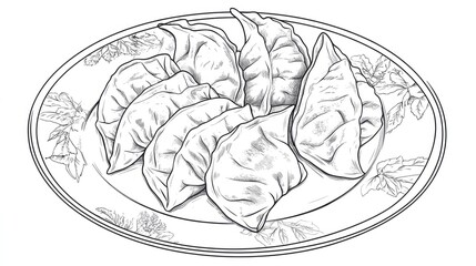 Hand-drawn illustration of dumplings on a plate