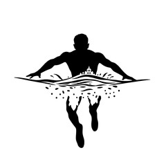 Deep Dive: Swimmer with Hidden City Silhouette