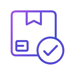 Delivery package icon with checkmark in modern flat design  