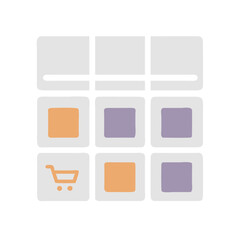 Abstract grid layout with color blocks and shopping cart icon  