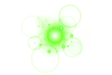 Abstract green spheres with glowing effects on a black background illustration