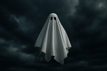 A ghost flying through dark clouds.