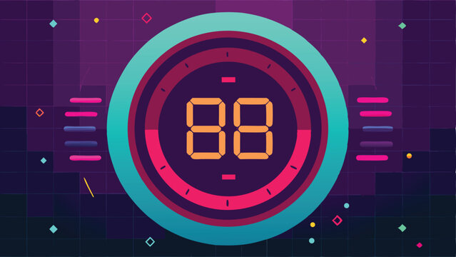 Abstract digital clock displaying double digits in a futuristic neon design
