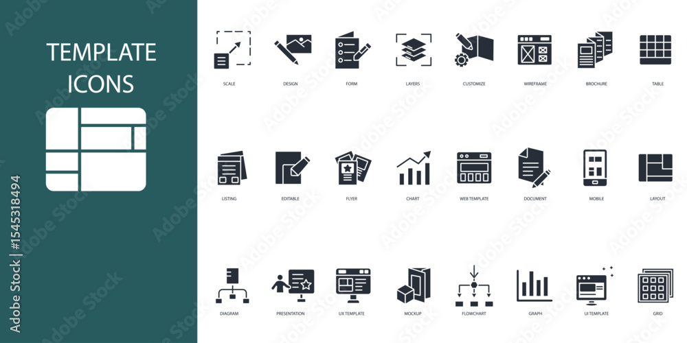 Poster template icon set.vector.editable stroke.linear style sign for use web design,logo.symbol illustrati