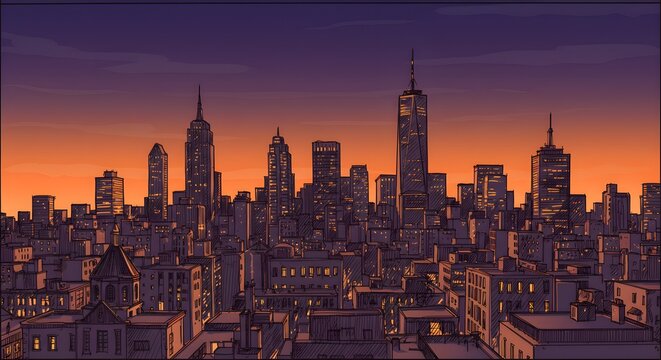 sunset over the city