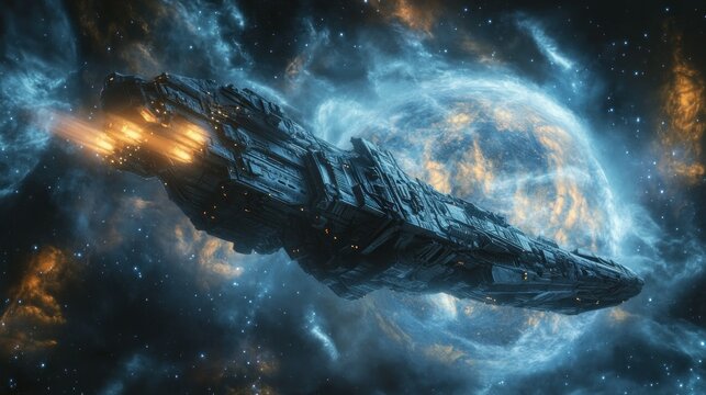 Futuristic spaceship in nebula