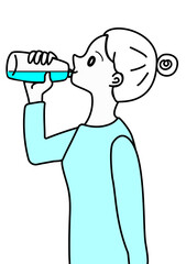 水を飲む　女性　イラスト　ペットボトル