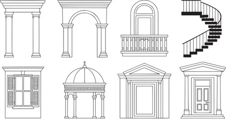 Architectural Line Drawings Collection Classical Columns Archways Windows Balcony Gazebo Door Staircase Designs