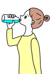 水を飲む　女性　イラスト　ペットボトル