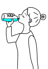 水を飲む　女性　イラスト　ペットボトル