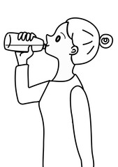 水を飲む　女性　イラスト　ペットボトル