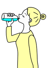 水を飲む　女性　イラスト　ペットボトル